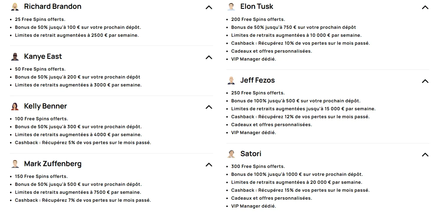 Avantages exclusifs VIP Millionz